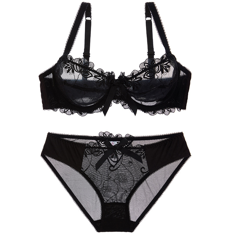 Sujetador sexy de verano para mujer Sujetador de encaje transparente traje arco europeo y americano Comercio exterior ultrafino transpirable más ropa interior de tamaño