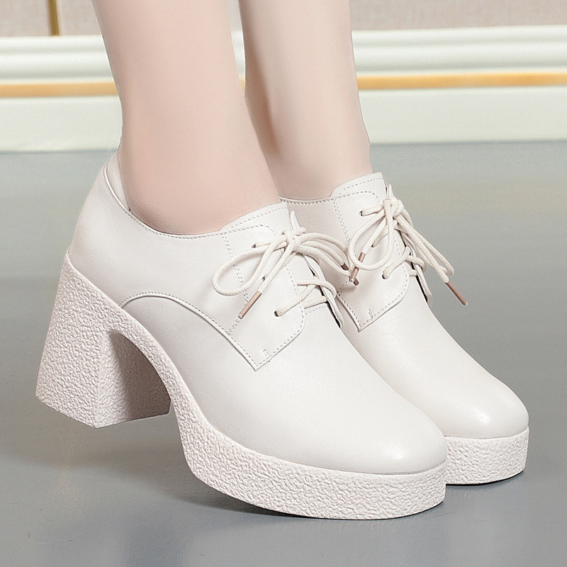 Genuine Leather Lace-Up Small Leather Shoes Thick Sole Thick Heel Platform High Heels Not Tired Feet Women's Shoes Women's Soft Leather Shoes White Genuine Leather Lace-Up Small Leather Shoes Thick Sole Thick Heel Platform High Heels Not Tired Feet Women's Shoes Women's Soft Leather Shoes White
