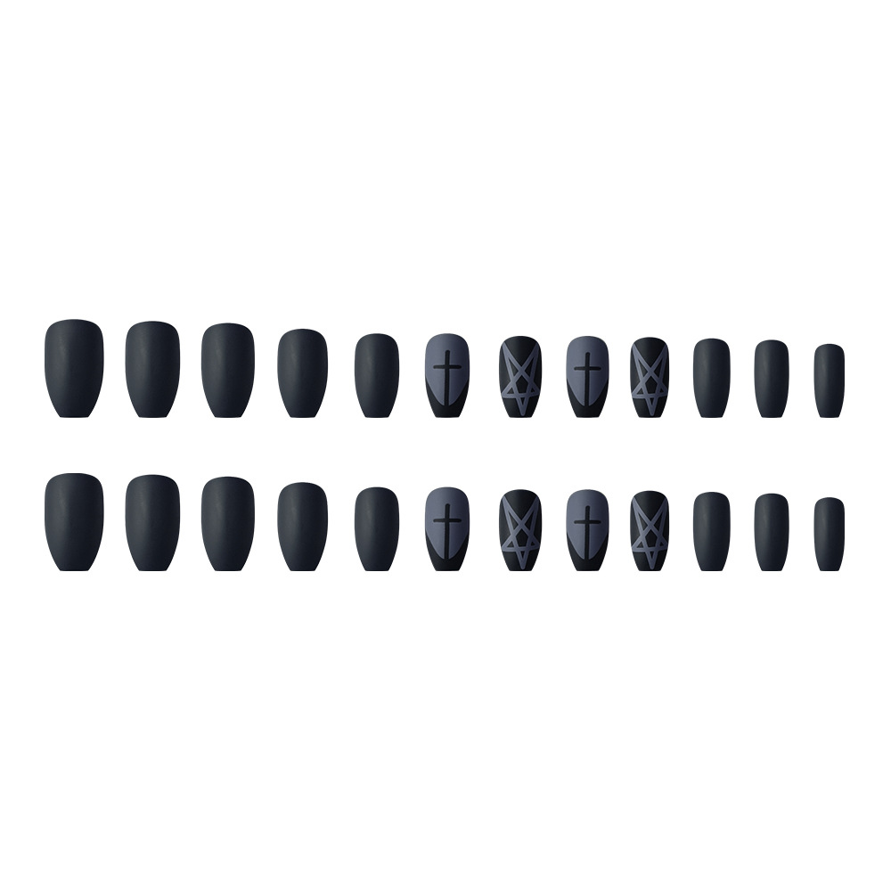 Cruces negras matas para usar uñas, comercio exterior, chicas calientes, 24 piezas de parches de uñas en stock, lote mixto