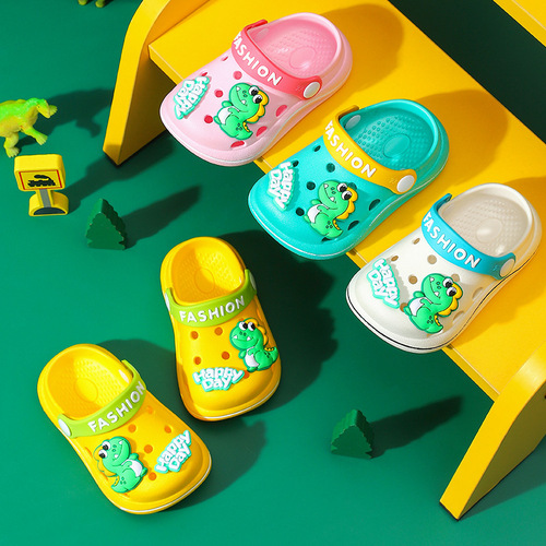 Children's Cartoon Dinosaur Slipper for Boys and Girls, Soft Sole, Cute, Non-Slip, Indoor Head Cover, Summer Cool Slippers