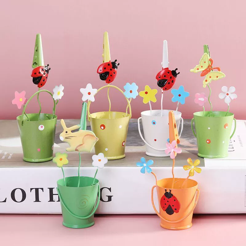 Трансграничный мультфильм креативное цветочное Ведро Держатель для визиток держатель для заметок украшение железное украшение для стола на весну и лето