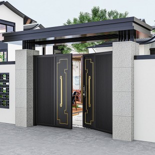 Aluminum Alloy Villa Gate Iron Art Double Door Village Door Head Iron Art Door Rural Self-built House Gate Aluminum Art Gate