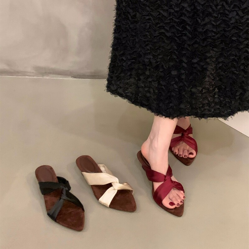 Thick Heel Red French Sandals Fairy Shoes Outer Wear 2025 New Summer Niche with Skirt Pointed Toe Sandals