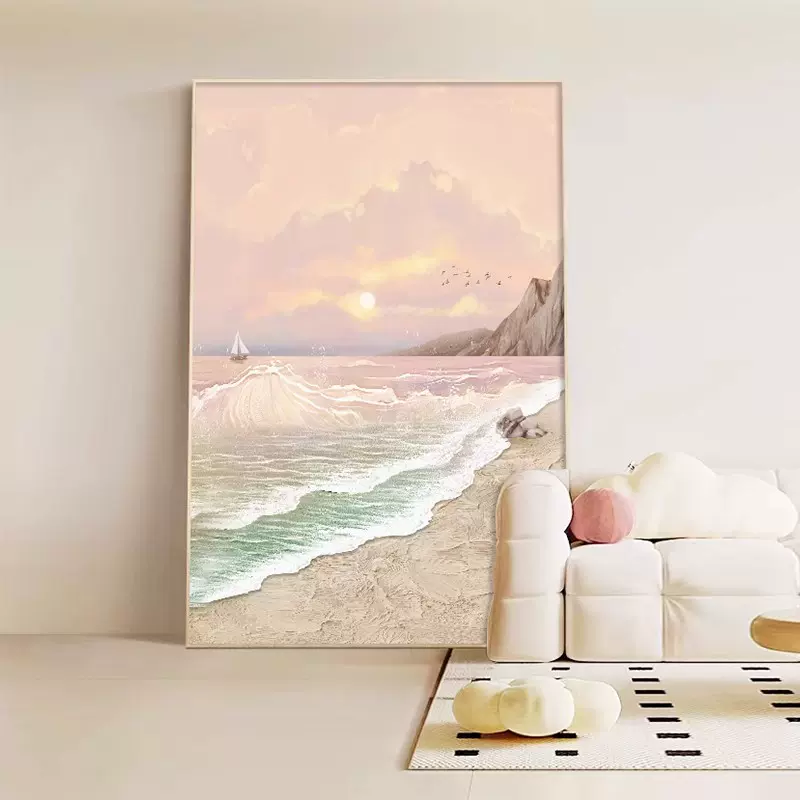 奶油风客厅装饰画现代简约沙发背景墙挂画海景落地画肌理玄关挂画