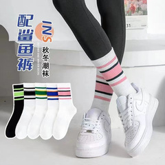 Children's Long Socks Student Striped Shark Socks White Sports Socks Spring and Autumn Rainbow Women's Style Mid-Calf Socks Wholesale