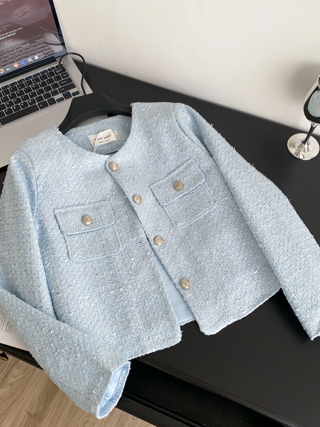 Trendy and Fashionable Women's Jacket 2025 Autumn and Winter French Heavy Metal Button Round Neck Long Sleeve Tweed Coat