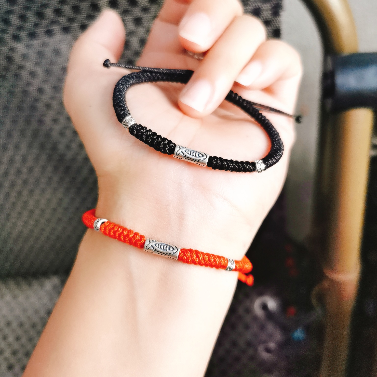 Sterling Silver 925 Koi Fish Bracelet for Men and Women Couple's Woven Red Hand Rope Gift Lucky Word Good Luck Vintage