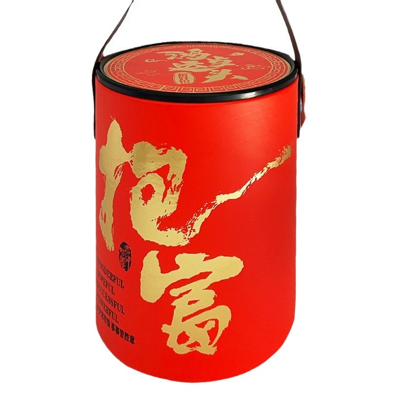 Новогодняя подарочная коробка красная большая бочка