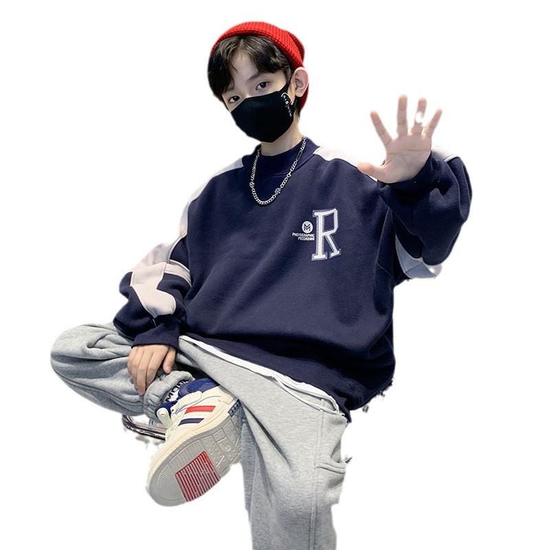 Children's fleece-lined Stitching Sweater One-piece Velvet Winter 2025 New Boys' Base Shirt Thickened Winter Korean Style Children's fleece-lined Stitching Sweater One-piece Velvet Winter 2025 New Boys' Base Shirt Thickened Winter Korean Style