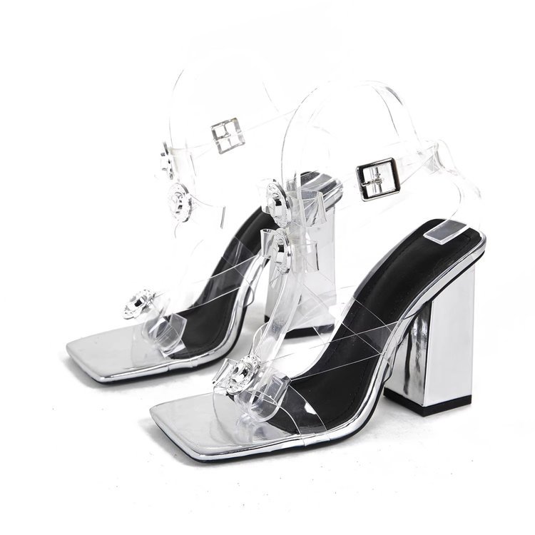 Frau Strassenmode Einfarbig Quadratischer Zeh Offener Zeh Sandalen Mit Knöchelriemen display picture 5