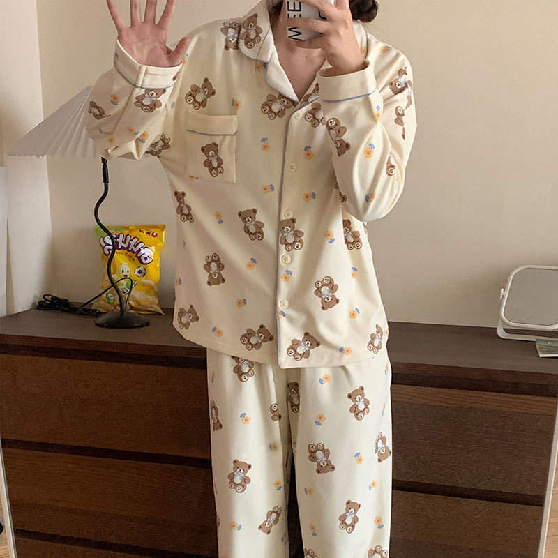 Pajamas for Women Spring and Autum Imitation Cotton Long-Sleeved Cardigan Cute Cream Bear One-Piece Home Wear Autum and Winter Suit Pajamas for Women Spring and Autum Imitation Cotton Long-Sleeved Cardigan Cute Cream Bear One-Piece Home Wear Autum and Winter Suit
