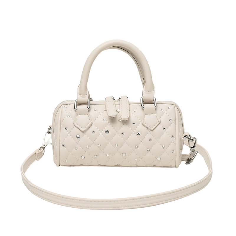 Bolsa cilíndrica coreana para mujeres 2026 nuevo diseño de moda con diamantes bolso portátil sensación cotidiana bolso de Boston