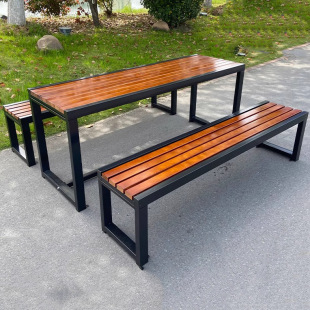 Outdoor Metal Anti-Corrosion Table and Chairs Plastic Wood Leisure Park Chair and Table Combination Villa Courtyard Barbecue Outdoor Dining Table and Stools