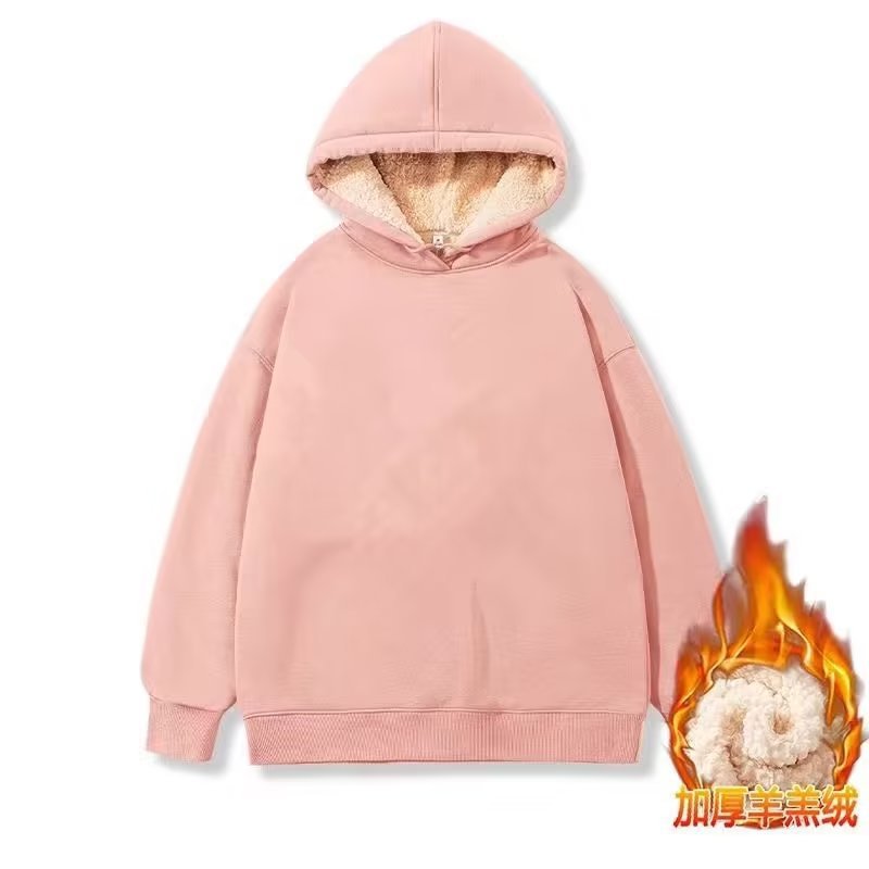 Suéter con capucha forrado de lana de los hombres engrosada caliente suelta estudiante con capucha suéter de los hombres marca de moda ins abrigo de lana de cordero