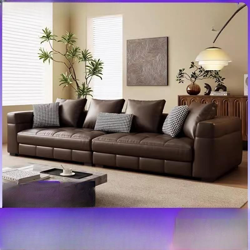 Foshan Factory Wholesale Custom-Made Blazer Top-Grain Leather Straight-Row Combination Italian Minimalist Small Apartment Living Room Sofa