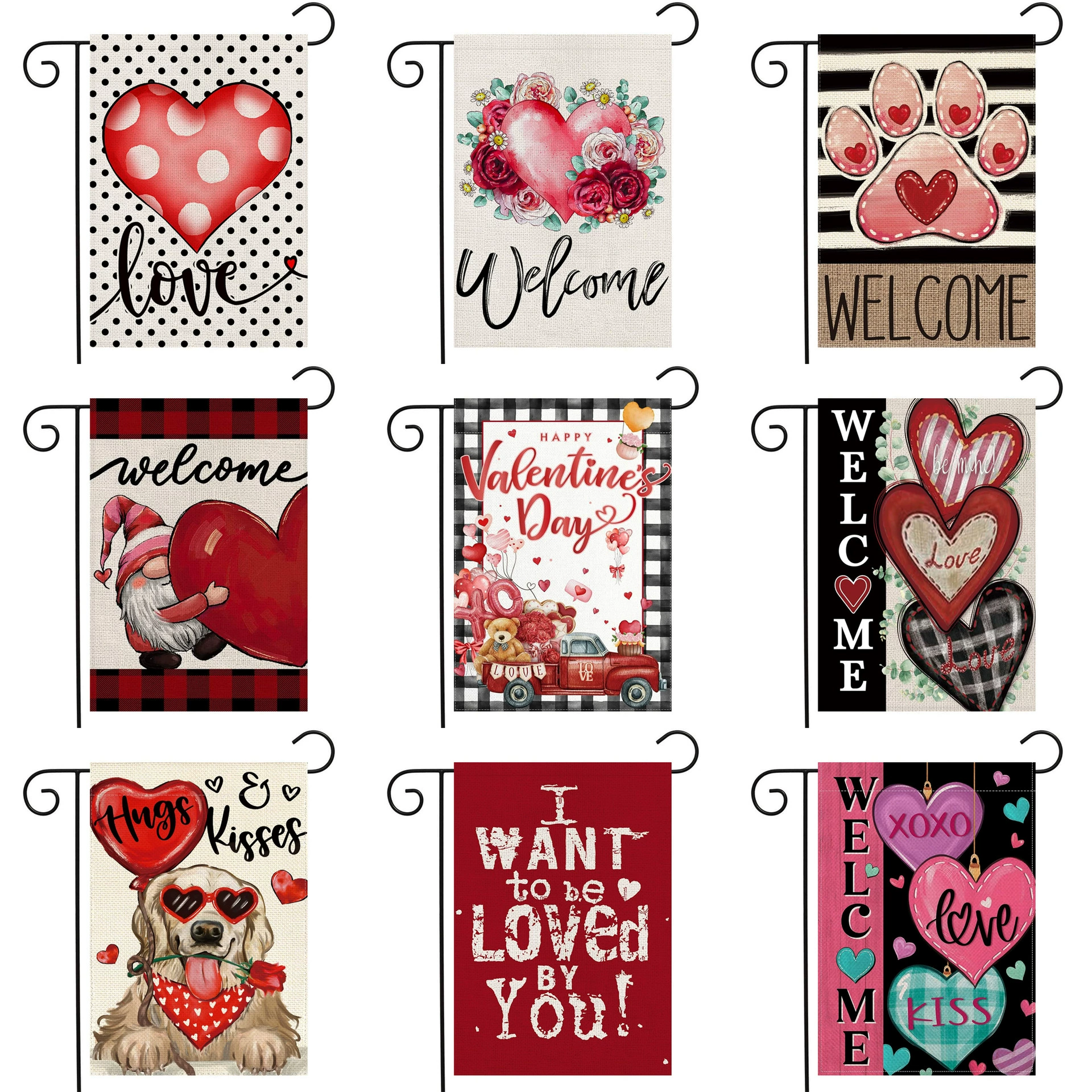 Трансграничный Горячий День Святого Валентина Гарден Флаг Красный Любовь Карлик Открытый Декор Лен Двусторонний Гарден Флаг