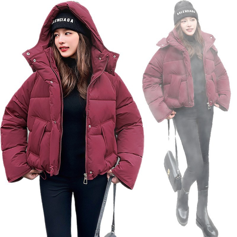 Europa americana ropa de algodón corta mujer invierno 2025 nuevo estilo de moda con capuzas curry grueso chaqueta de algodón