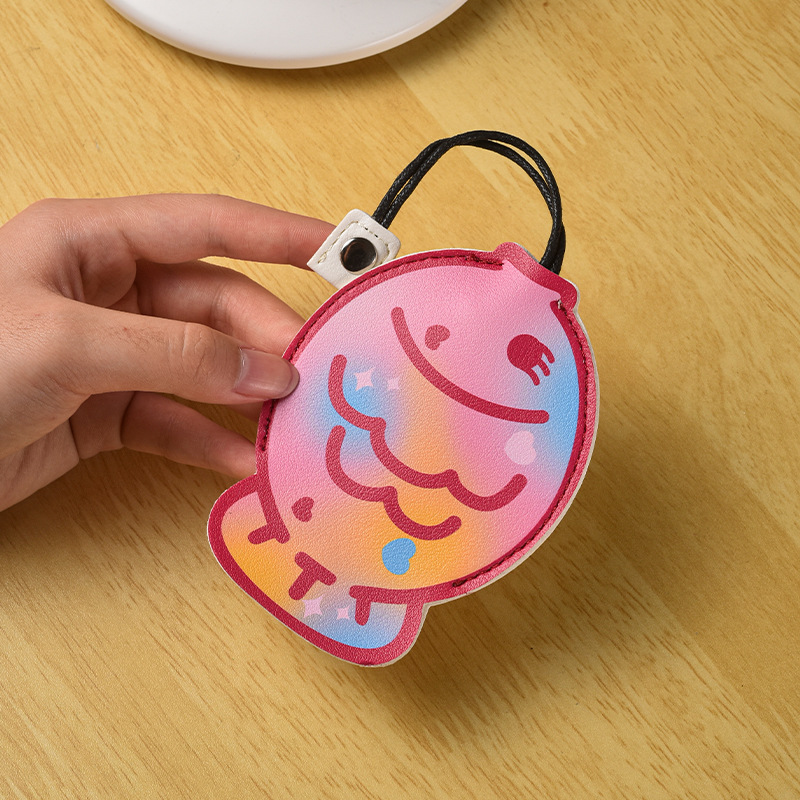 Cartoon Pu Pull-Out Key Bag, Cute and Portable, Personalized, Large Capacity, Compact Drawstring Storage Keychain Bag Pendant