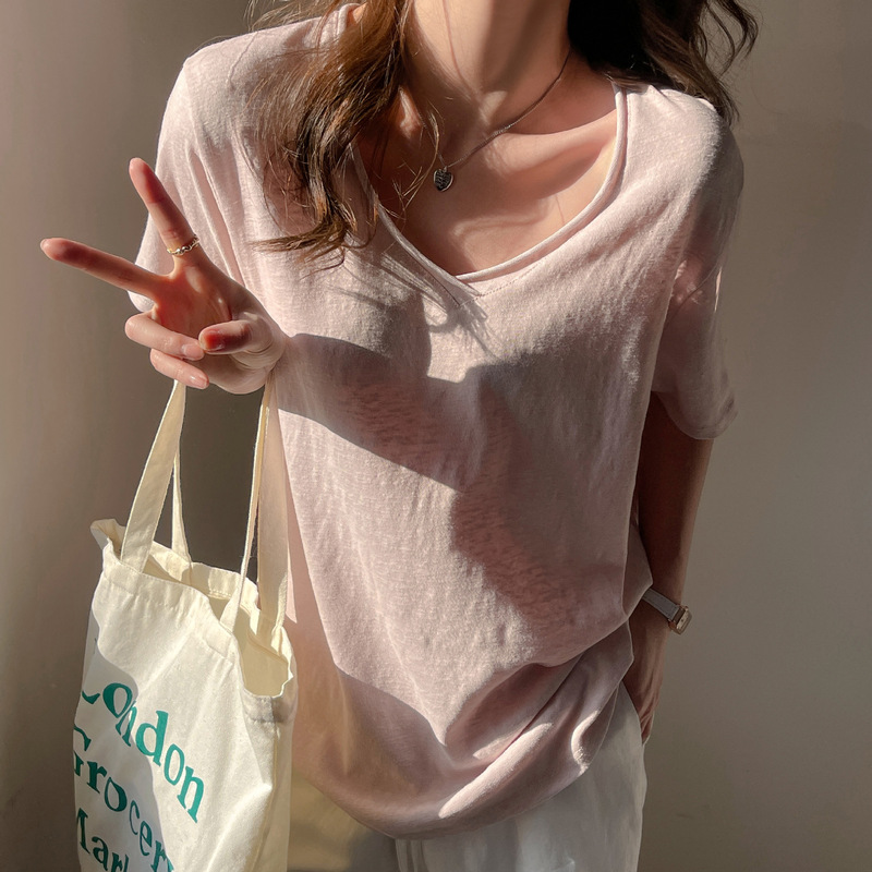 Carefully Selected Korean-Style Loose Short-Sleeve T-Shirt for Women, Suitable for Spring and Summer, Can Be Worn as an Inner Layer or Outerwear, Conceals Body Shape, Slimming Effect, Regular Shoulder V-Neck Base Shirt Top Carefully Selected Korean-Style Loose Short-Sleeve T-Shirt for Women, Suitable for Spring and Summer, Can Be Worn as an Inner Layer or Outerwear, Conceals Body Shape, Slimming Effect, Regular Shoulder V-Neck Base Shirt Top