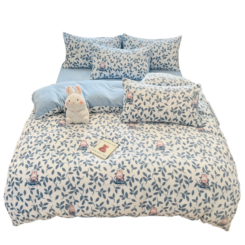 Juego de cama de terciopelo de leche de cuatro piezas 2024 nuevo invierno más terciopelo coral sábana funda de edredón juego de tres piezas
