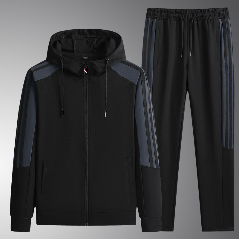 Primavera y otoño con capuzas juego casual hombre suelto camiseta hombre otoño nuevo juego de fitness de mediana edad dos piezas image 7