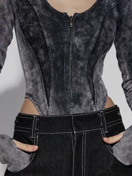 Стирка и distressed комбинезон американская горячая девчонка топы женские облегающие внутри и с zипом снаружи спайлинг женские облегающие
