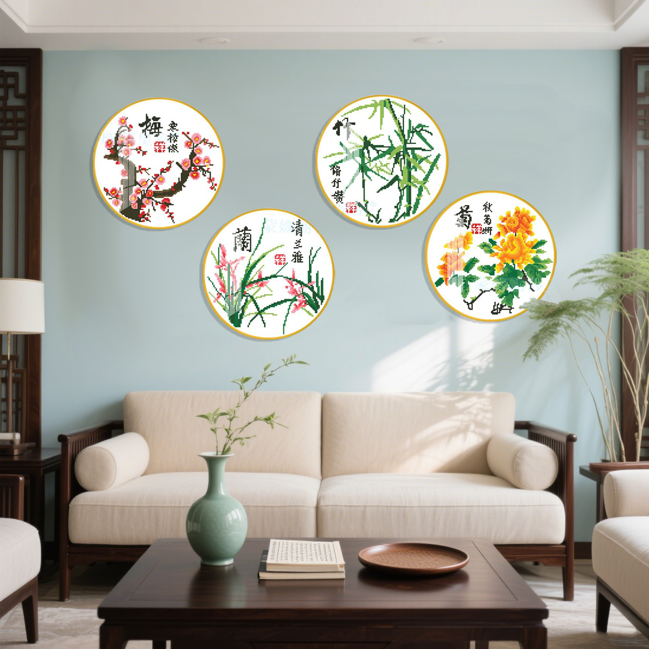 Productos genuinos Mona Lisa Royal punto de cruz ciruela orquídea crisantemo de bambú nuevo simple pieza pequeña sala de estar flor simple hilo bordado image 1