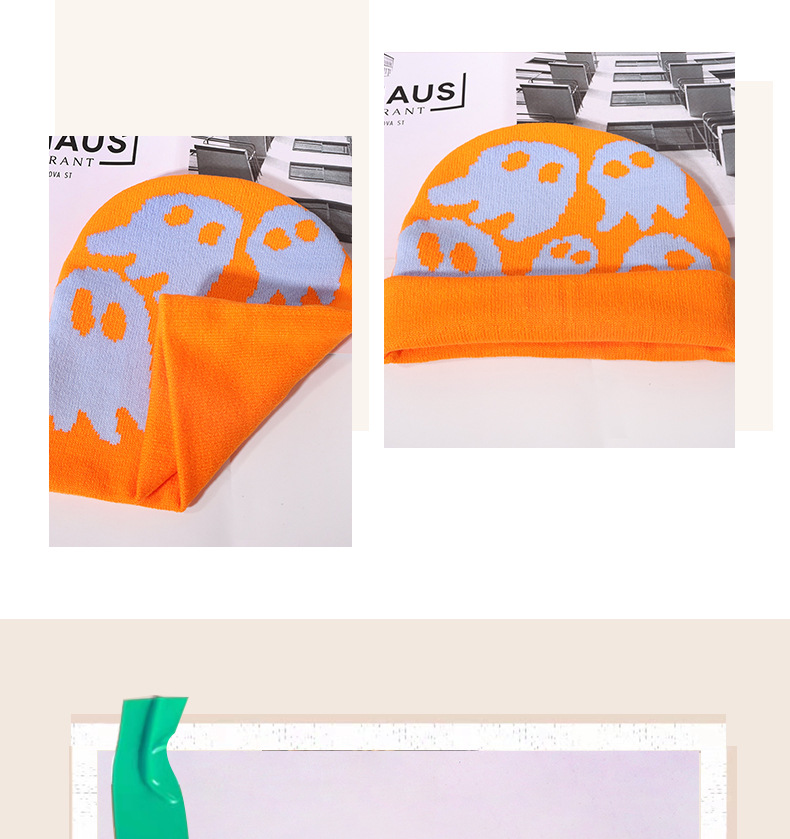 Chapeau tricoté jacquard tendance pour fête d'Halloween, chapeau en laine chaud pour protection des oreilles de la rue_voghion.com