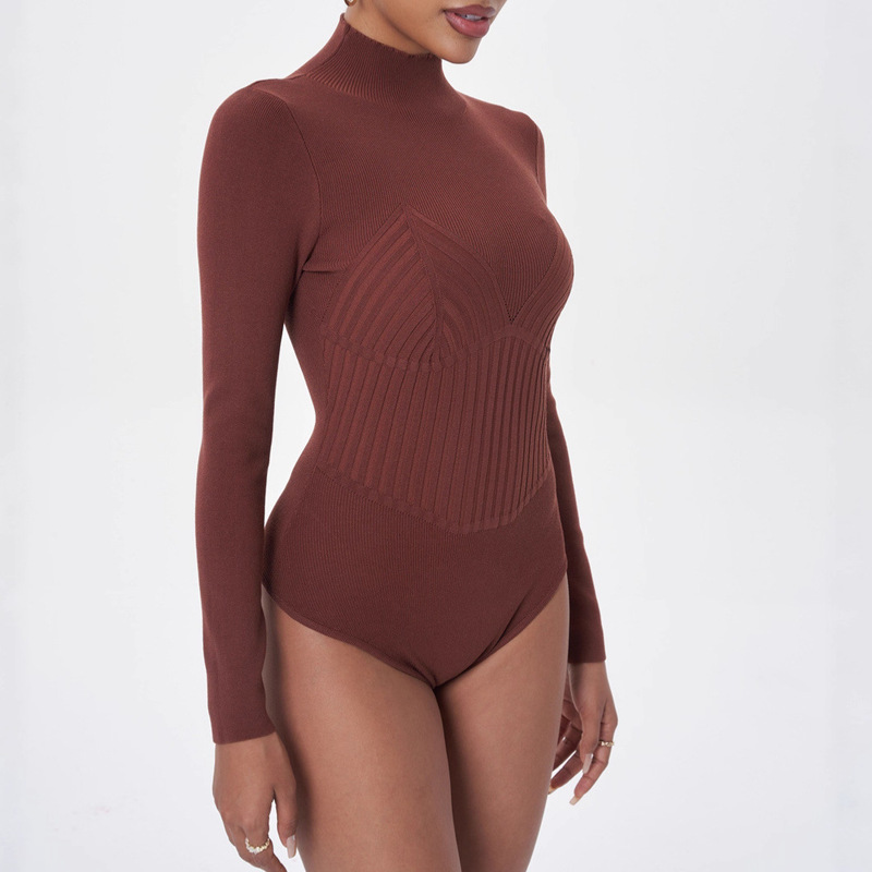European and American style slim-fit slimming half turtleneck long sleeve pullover knitted jumpsuit women's spring and autumn solid color sweater bottoming shirt European and American style slim-fit slimming half turtleneck long sleeve pullover knitted jumpsuit women's spring and autumn solid color sweater bottoming shirt