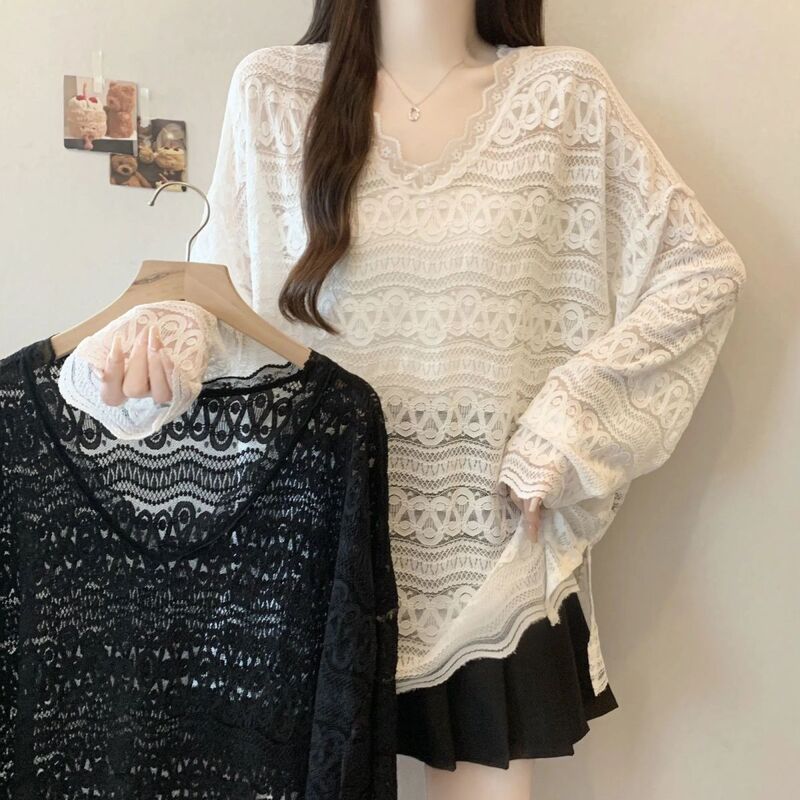 Super Stylish French Lace Shirt with Collar, Long Sleeves, and Regular Shoulders for Women, Early Autumn Plus-Size Mid-Length Top, Versatile New Arrival