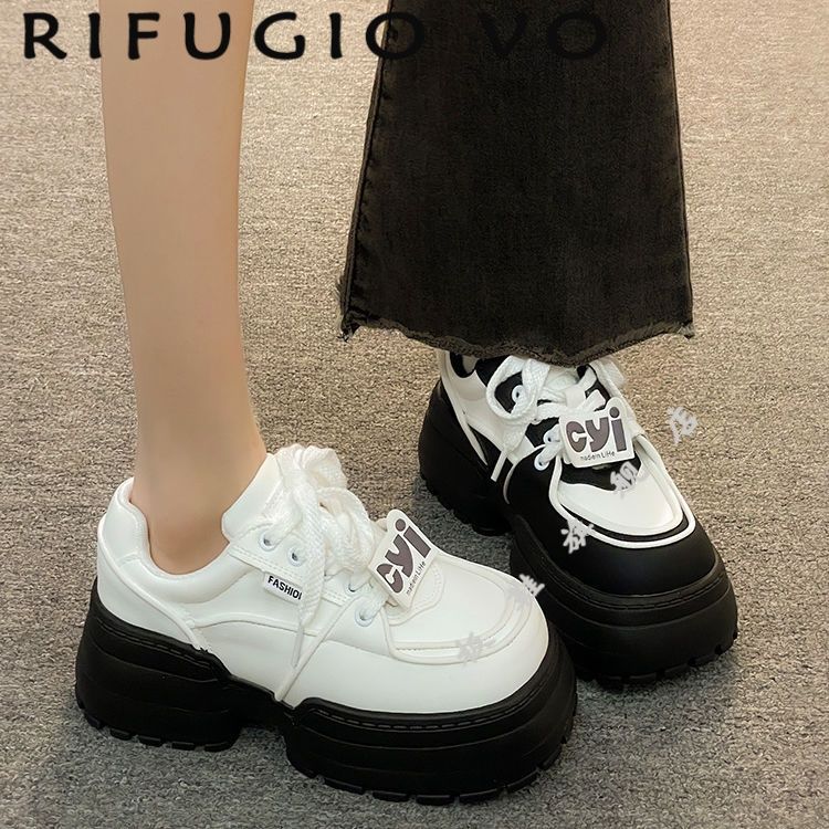 Muffin zapatos de pan de fondo grueso zapatos de mujer versátiles 2024 nuevos zapatos de hombre pequeño mostrando pies zapatos de papá zapatos panda blanco y negro