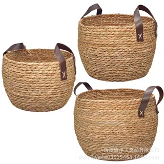 定制跨境手工编织收纳筐绿植盆栽储物篮家用圆形脏衣篮储物整理篮