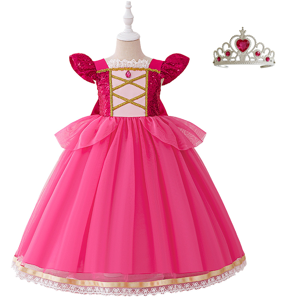 Vestido de juego de rol para niñas, disfraz de Rapunzel, vestido de cumpleaños con lentejuelas para niñas pequeñas.