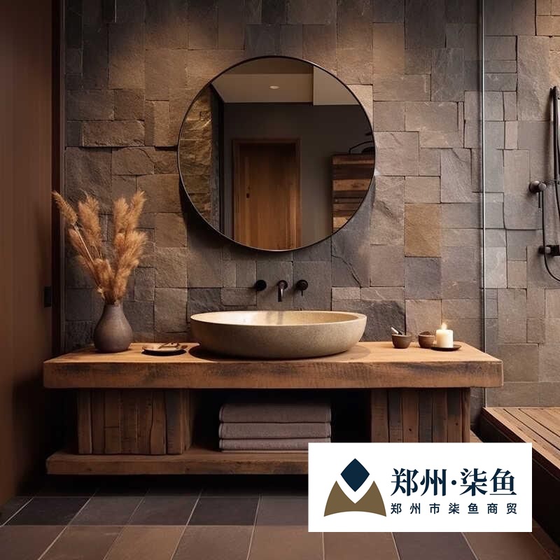 Wabi-Sabi Style Bathroom Cabinet Combination Retro Washbasin Integrated Solid Wood Original Ecological Bed and Breakfast Hotel Wash Cabinet