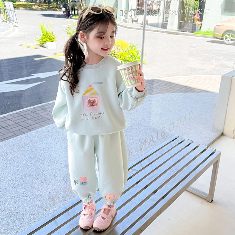 Girls Cartoon Printing Set 2025 Autumn New Children's Korean Version Sweater Sweatpants Long-sleeved Knitted Two-piece Set Trendy_voghion.com