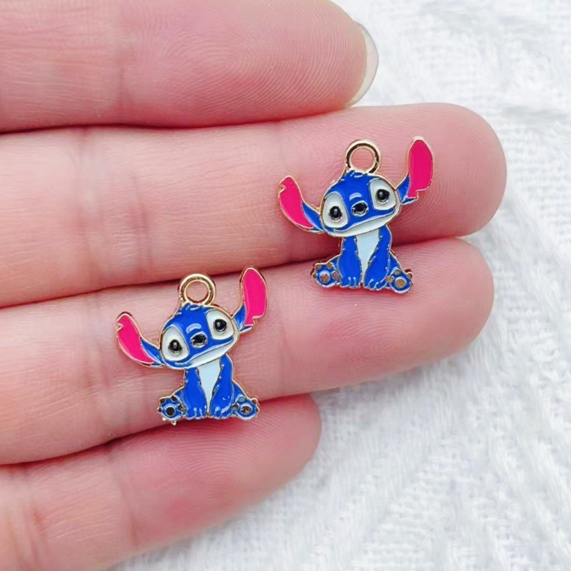 漫画かわいいステッチ DIY オイルドリップジュエリーアクセサリー合金ペンダントキーホルダーイヤリングネックレスペンダント|undefined