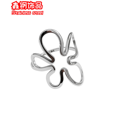 European and American light luxury style creative fashion flower titanium steel ring female plain circle high-grade versatility index finger ring hand decoration wholesale 