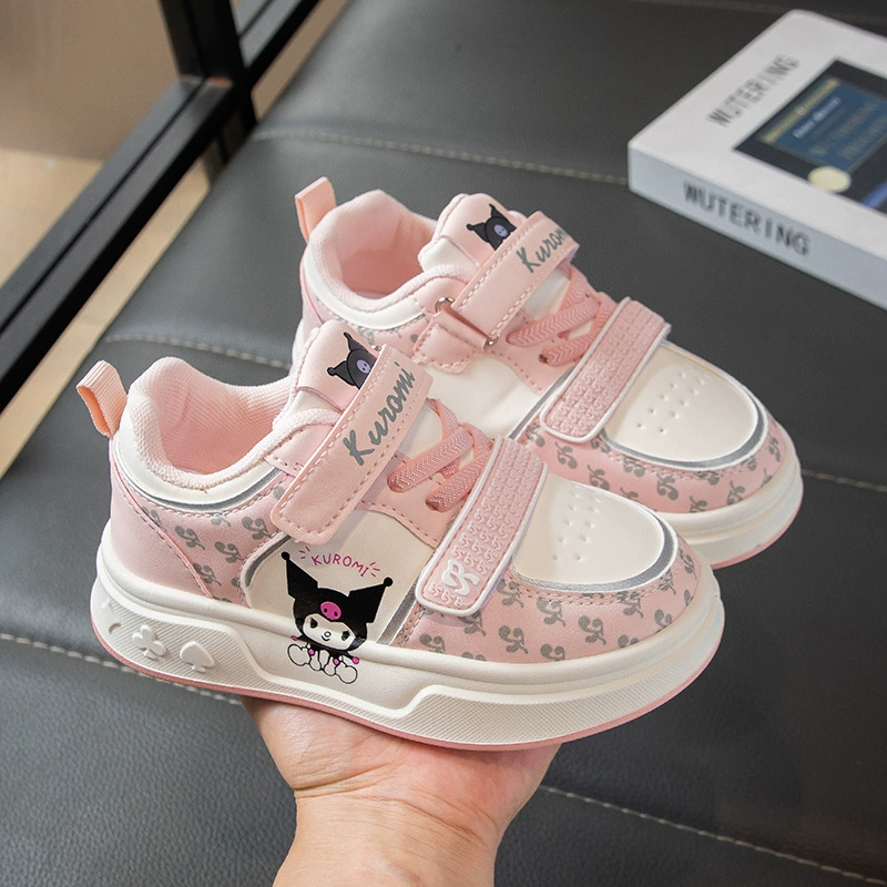 Детские спортивные кроссовки, девичьи туфли, белые кроссовки Kuromi для весны и осени, повседневные кроссовки для маленьких девочек