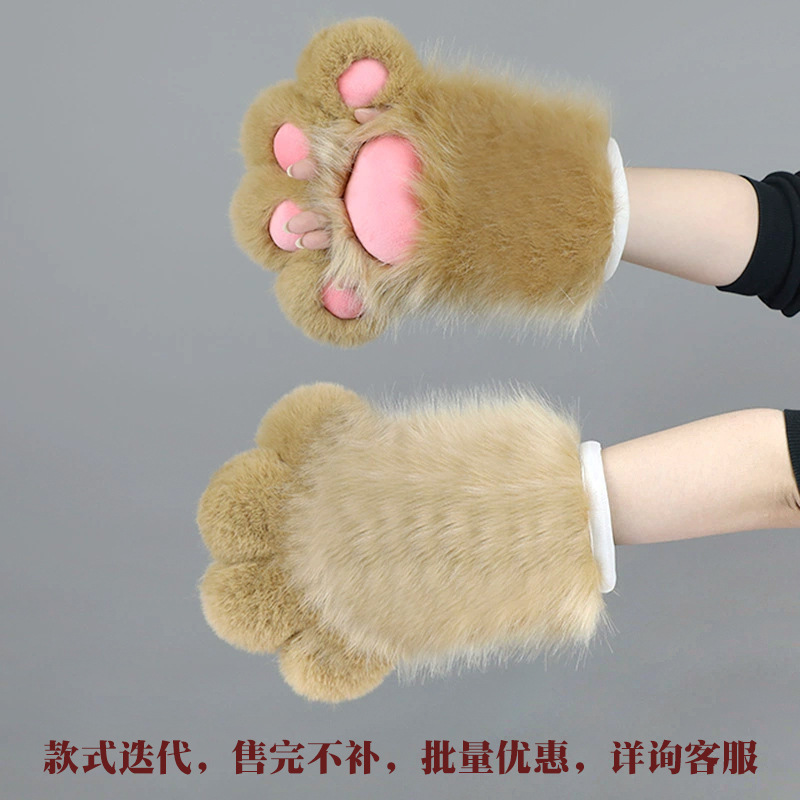 Guantes Sin Dedos de Garra de Gato de Felpa Térmicos para Cosplay y Eventos