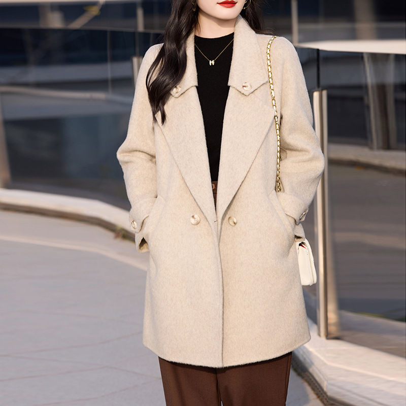 Demi-season woolen solid double-sided cashmere trench coat
