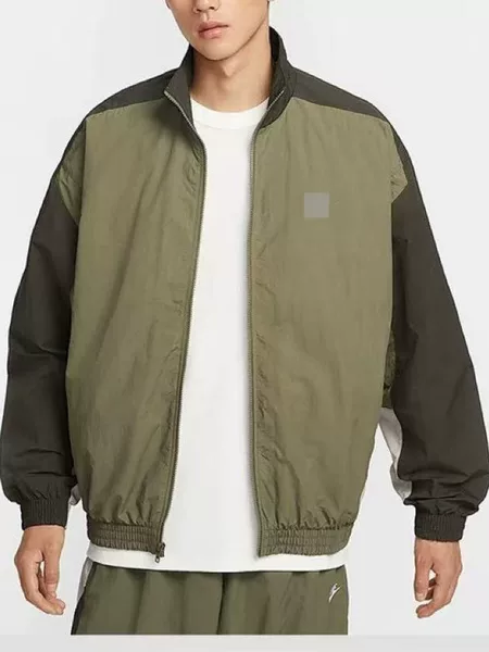 Spring and Autumn Stand-Collar Woven Cardigan Jacket for Men with Small Logo Embroidery, Trendy Sports Windbreaker, Men's Patchwork Top