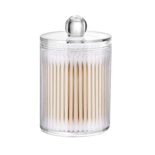 Acrylic PS Transparent Cotton Swab Storage Box with Lid, Bathroom Makeup Pad Container, Dental Floss Storage Box
