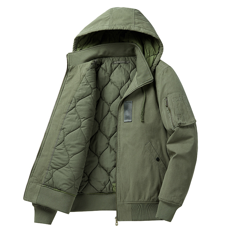 Nuevo invierno algodón desmontable sombrero chaqueta de los hombres ropa de trabajo casual Chaqueta de algodón acolchado ropa de vuelo suelta Chaqueta de algodón acolchado hombres