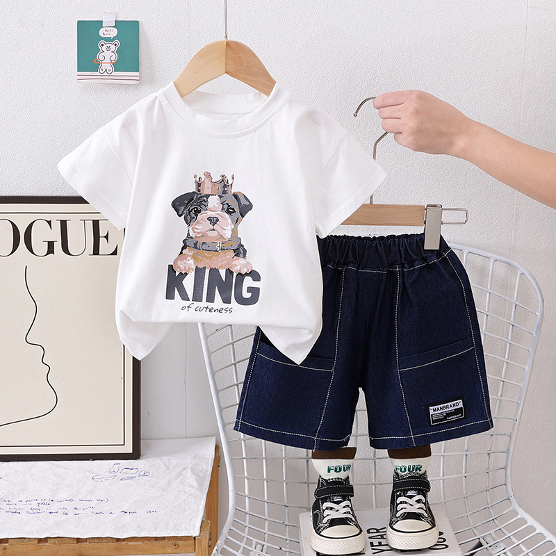 Ensemble deux pièces pour garçons, tendance été 2026, composé d'un t-shirt à manches courtes et d'un short, motif dessin animé. ALYCExiyuebaobao_voghion.com