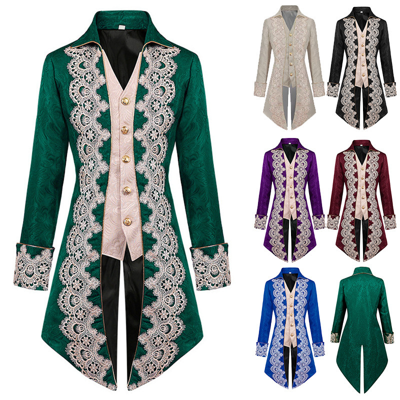 2025 New Men's Mid-Length Punk Medieval Costume Jacket Gothic Victorian Era Frock 2025 New Men's Mid-Length Punk Medieval Costume Jacket Gothic Victorian Era Frock