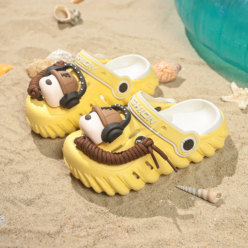 Модные детские тапочки для собак с наушниками, летняя обувь для мальчиков, детские нескользящие пляжные сандалии на мягкой подошве для девочек среднего и большого размера, женские пляжные сандалии