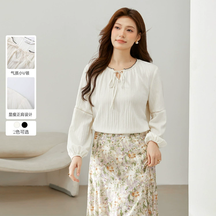 [Ретро литературная текстура и темперамент лидерская рубашка] Funny Show большой размер женский толстый mm2025 весенний новый