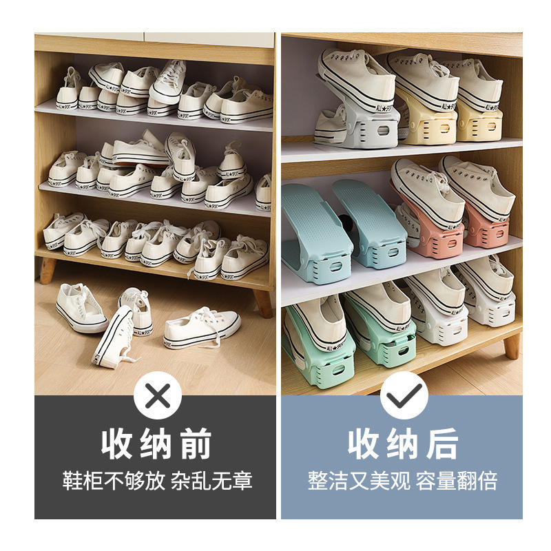 Douyin mismo estilo zapatero ajustable zapatos zapatero que ahorra espacio artefacto de almacenamiento plástico de doble capa fácil de usar hacia arriba y hacia abajo