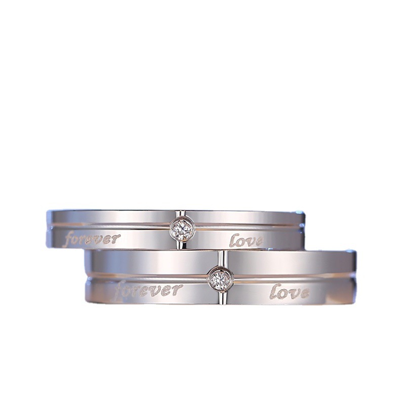 Bagues de couple Forever Pair avec diamants incrustés, lettre anglaise ouverte, style simple et élégant, symbole d'amour éternel_voghion.com