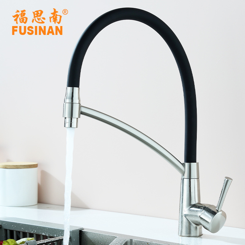Copper Kitchen splash-proof universal faucet sink vegetable basin silicone tube hot and cold faucet cross-border Amazon